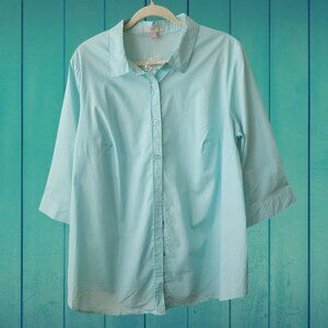Woman Within Mint Green 3/4 Sleeve Button Down Shirt Size L (18W/20W)